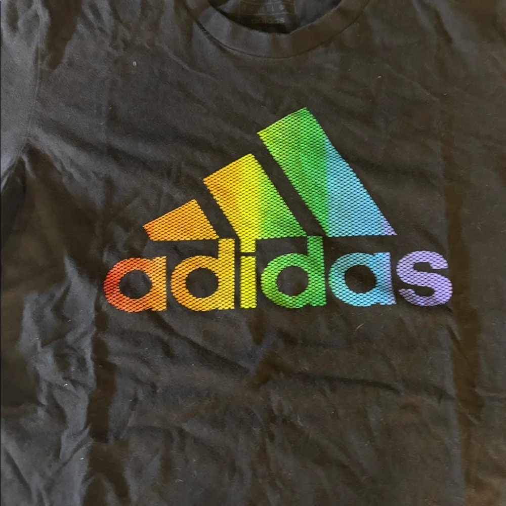 Adidas Black Tee with Multicolor Logo